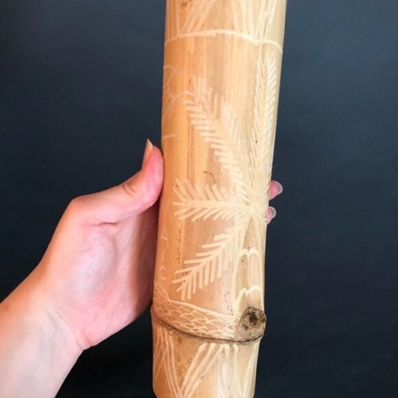 Jamaican Bamboo Office Bird Palm Tree Hand Carved Desk Pencil Holder Cup Decor - Picture 2 of 11